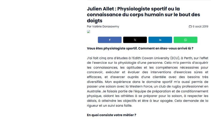 5-Plus article featuring Julien Allet, Clinical Exercise Physiologist at Fitbox International