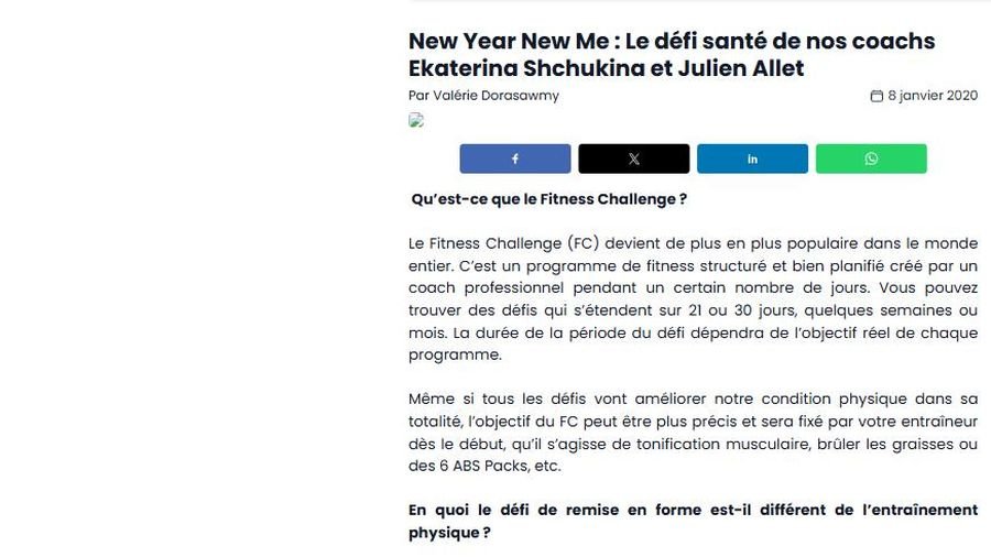 5-Plus article on the Fitbox International New Year fitness challenge with coaches Julien Allet and Ekaterina Shchukina